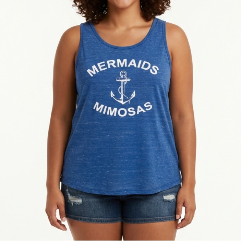 Abella Blue Graphic Muscle Tee 'Mermaids Mimosas' SZ 2X NWT